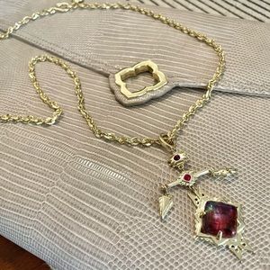 Cass Gold Large Long Pendant Necklace in Mauve Abalone